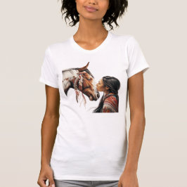 Camiseta Menina Nativa Indiana beijando cavalo