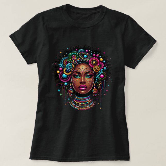 Camiseta Menina Negra Afro-Americana Elegante com Bling (Frente do Design)