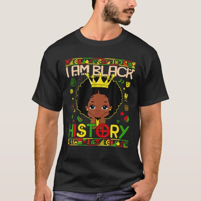Camiseta Menina Negra Melanina I Am Black History Mondle (Frente)