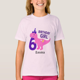 Camiseta Menina no aniversário de dinossauro fofo - 6º aniv