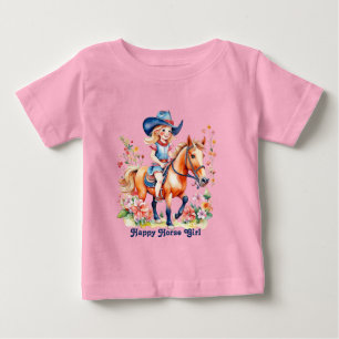 Camiseta Menina no Cavalo com Flores Feliz Garota do Cavalo