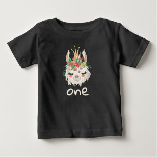 Camiseta Menina no Primeiro Aniversário, Rosto de Lhama Fof