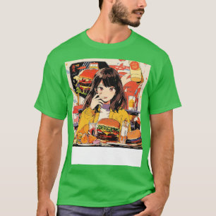 Camiseta Menina no restaurante hambúrguer