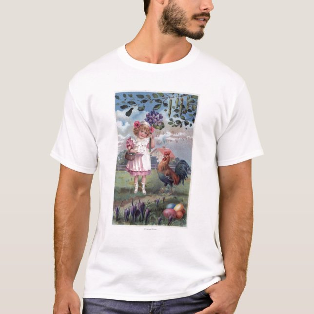 Camiseta Menina no rosa que guardara flores roxas (Frente)