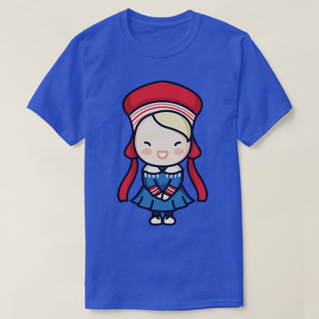 Camiseta Menina norueguesa e bonitinha em vestuário tradici (Frente do Design)
