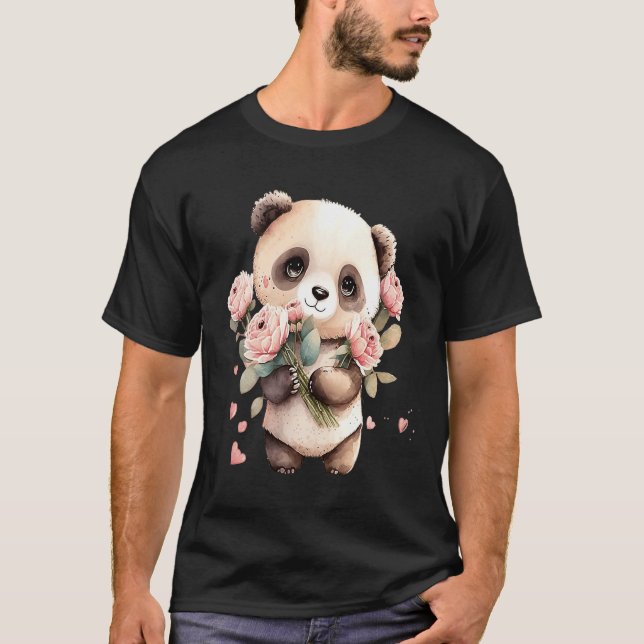 Camiseta Menina panda do dia dos namorados mulheres panda u (Frente)