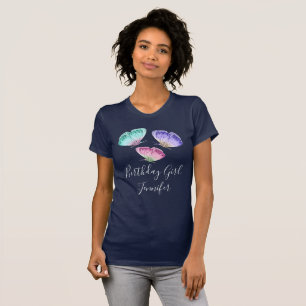 Camiseta Menina Pastel do aniversário das borboletas da