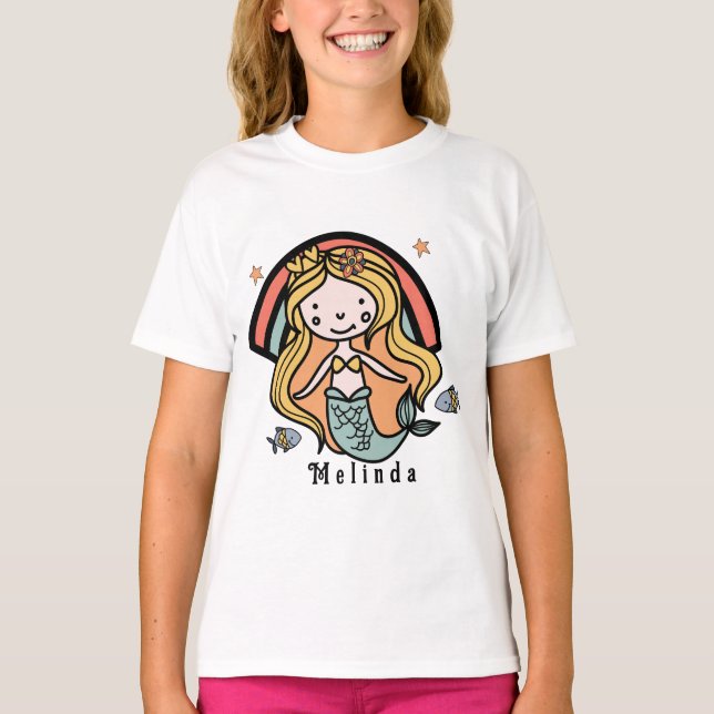 Camiseta Menina Personalizada da Sereia Cura Escandinava (Frente)