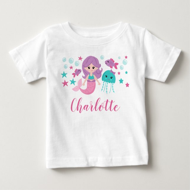 Camiseta Menina Personalizada de Sereia Bonita (Frente)