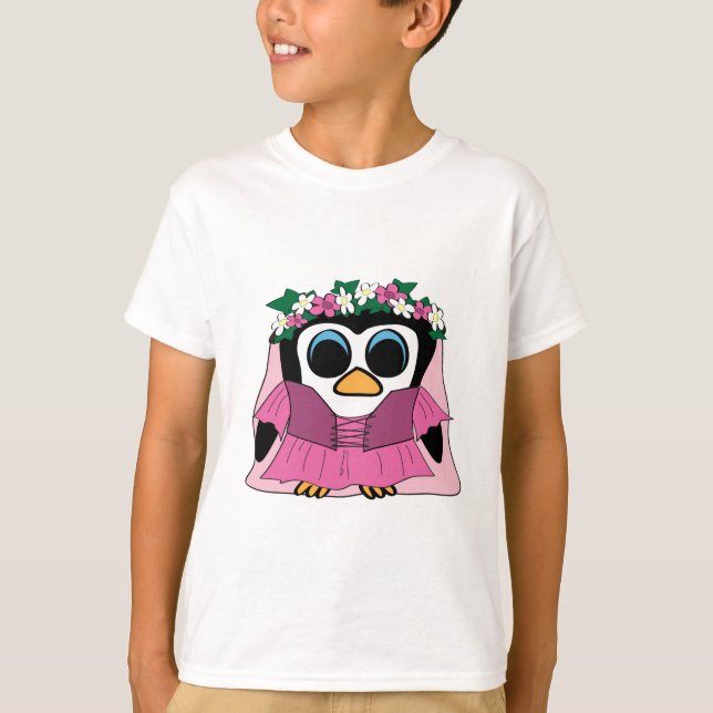 Camiseta Menina Pinguim no Vestido Renascentista (Frente)