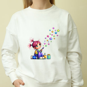 Camiseta Menina Pintora Estrela Arco-Íris Caprichosa