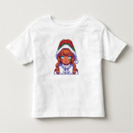 Camiseta Menina pixelart vestindo chapéu do Papai Noel 