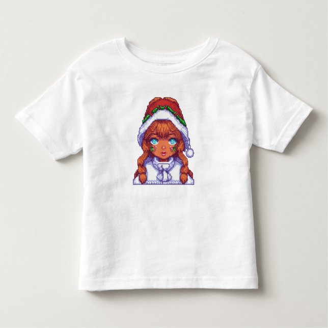 Camiseta Menina pixelart vestindo chapéu do Papai Noel  (Frente)