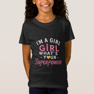 Camiseta Menina Poderosa Super-Herói Fofo Design Cartoon Fe