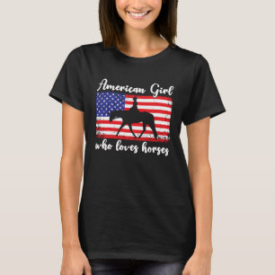 Camiseta Menina Que Ama Cavalos Orgulhosa Bandeira American