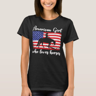 Camiseta Menina Que Ama Cavalos Orgulhosos Bandeira America