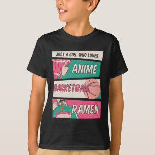 Camiseta Menina Que Ama O Basquete De Anime E Ramen Kawaii