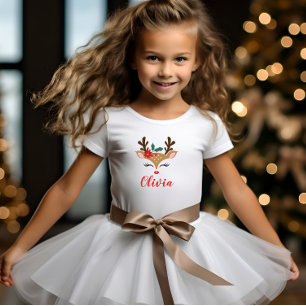 Camiseta Menina Rena de Natal Fofa