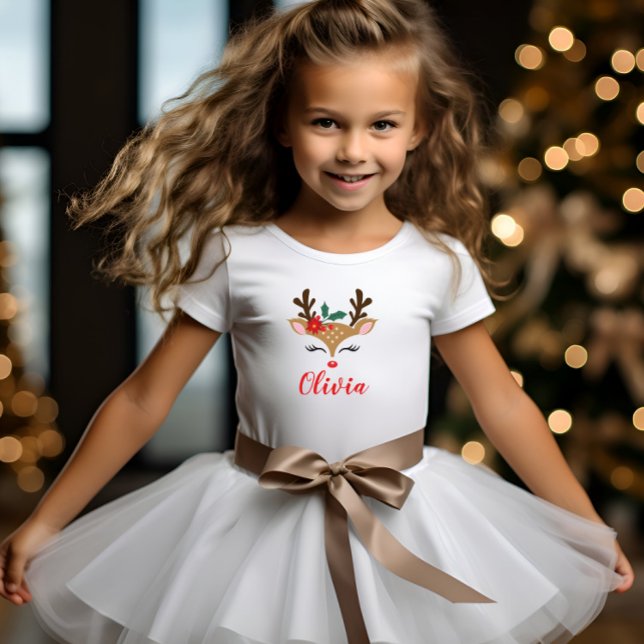Camiseta Menina Rena de Natal Fofa (Criador carregado)