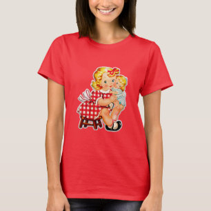 Camiseta Menina retrô boneca vintage criança
