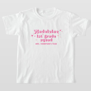 Camiseta Menina Rosa Nome do Professor Equipe Esquadrão Qua