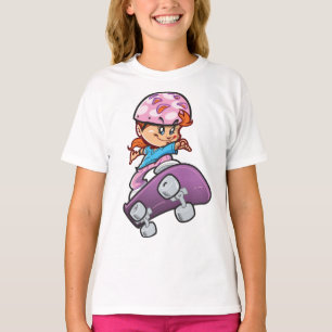 Camiseta Menina Skatista Diversão Capacete Rosa Skate