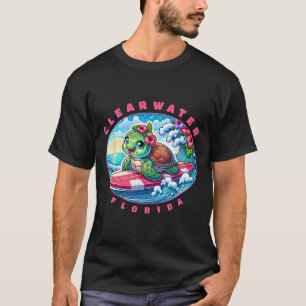 Camiseta Menina Surfista Bonita Tartaruga Marinha Clearwate