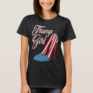 Camiseta Menina Trump 2025 Saltos Altos Bandeira Americana 