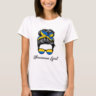 Camiseta Menina Ucraniana Nas Cores Azul E Amarelo Da Ucrân