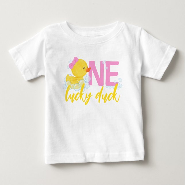 Camiseta Menina Um Pato Sortudo Aquarela Pato 1º Aniversári (Frente)