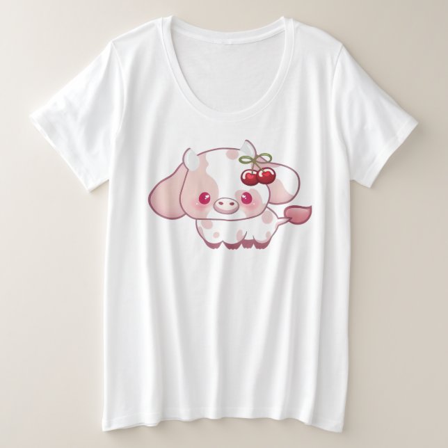 Camiseta Menina Vaca Cherry Cute, amante da vaca. (Frente do Design)