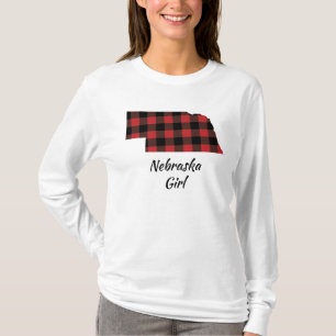 Camiseta Menina vermelha de Nebraska da xadrez do búfalo