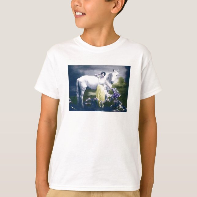 Camiseta menina vitoriosa com cavalo branco (Frente)