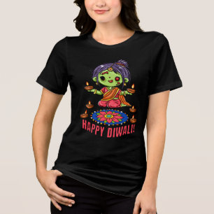 Camiseta Menina Zumbi Fofa Celebrando Diwali