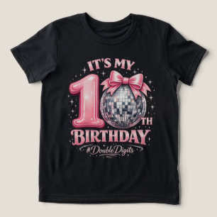 Camiseta Meninas 10º Aniversário Bola de Discoteca Rosa Díg
