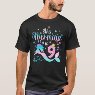 Camiseta Meninas 9º Aniversário Esta Sereia Tem 9 Anos