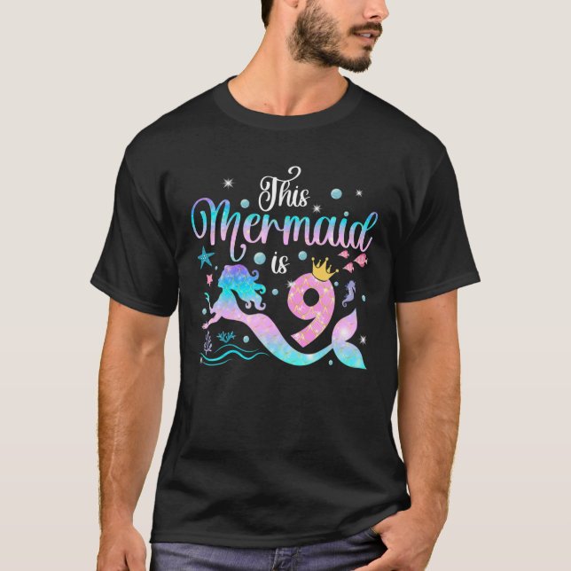 Camiseta Meninas 9º Aniversário Esta Sereia Tem 9 Anos (Frente)