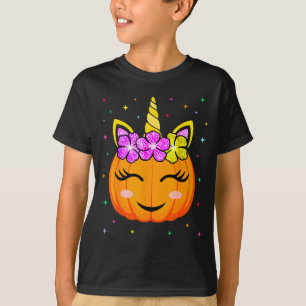 Camiseta Meninas Abóbora Unicórnio Fofo Roupa de Halloween