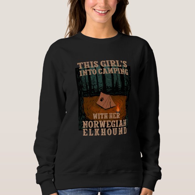 Camiseta Meninas Acampando Com Seu Cachorro Elkhound Norueg (Frente)