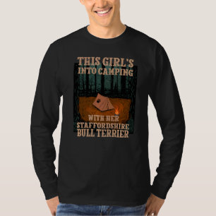 Camiseta Meninas Acampando Com Seu Staffordshire Bull Ter