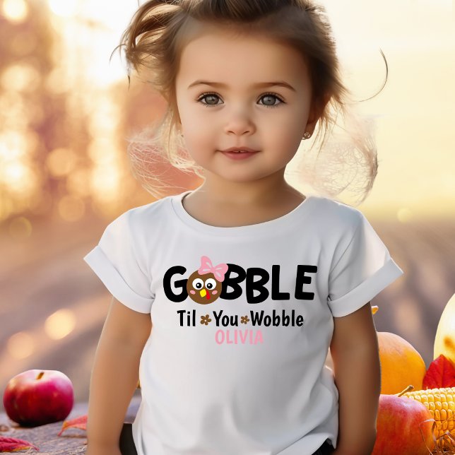 Camiseta Meninas, Ação de Graças, Cute Turkey Gobble Name (Criador carregado)