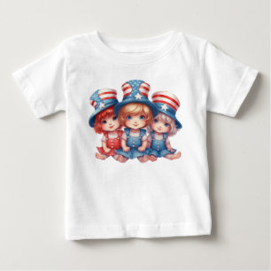 CAMISETA MENINAS ADORÁVEIS VESTIDAS DE VERMELHO BRANCO AZUL
