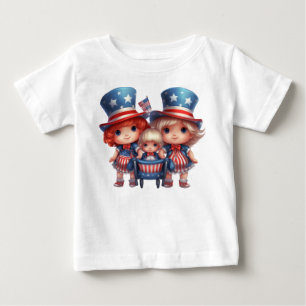 CAMISETA MENINAS ADORÁVEIS VESTIDAS DE VERMELHO BRANCO AZUL