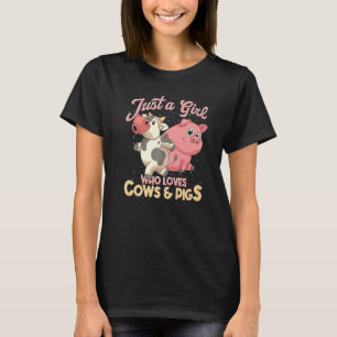 Camiseta Meninas Animais de Fazenda Vaca Agricultor Mulhere
