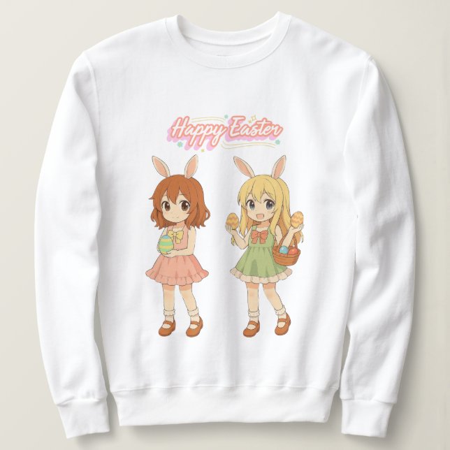 Camiseta Meninas anime fofas coelhinhas da Páscoa (Frente do Design)