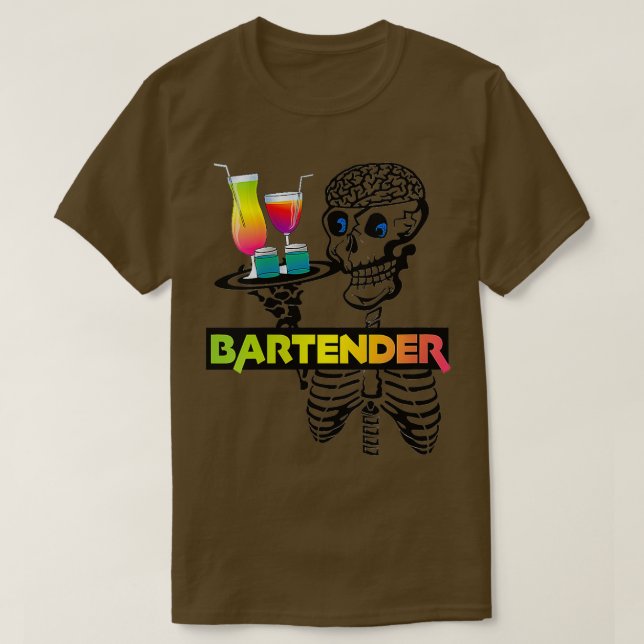 Camiseta Meninas Barman Skeleton bartending Halloween VNe (Frente do Design)