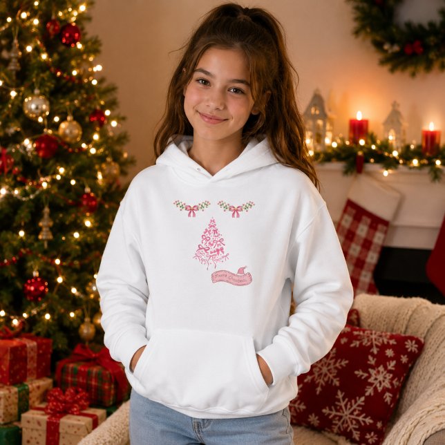 Camiseta Meninas Blusão de Natal Rosa Árvore de Natal (Criador carregado)
