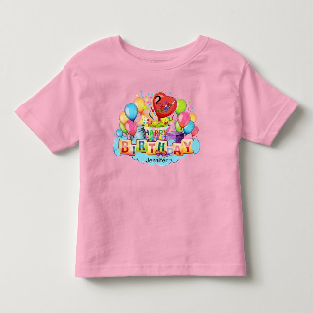 Camiseta Meninas Bolo de Aniversário SEU NOME & ID (Frente)