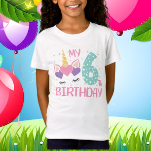 Camiseta Meninas bonitas unicórnio 6 Birthday