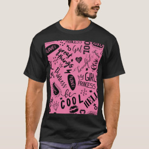 Camiseta Meninas Caligráficas: Padrão de Moda Sem Olho